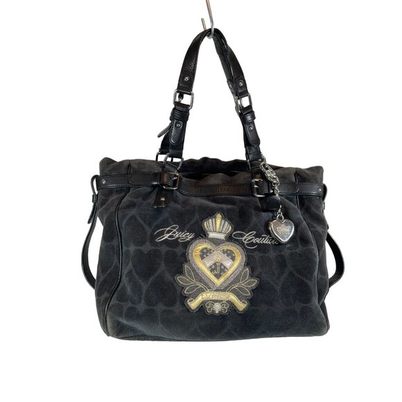 Juicy Couture Black Heart Jacquard Dearest Hobo Handbag With Charm & Adjustable - Picture 1 of 15